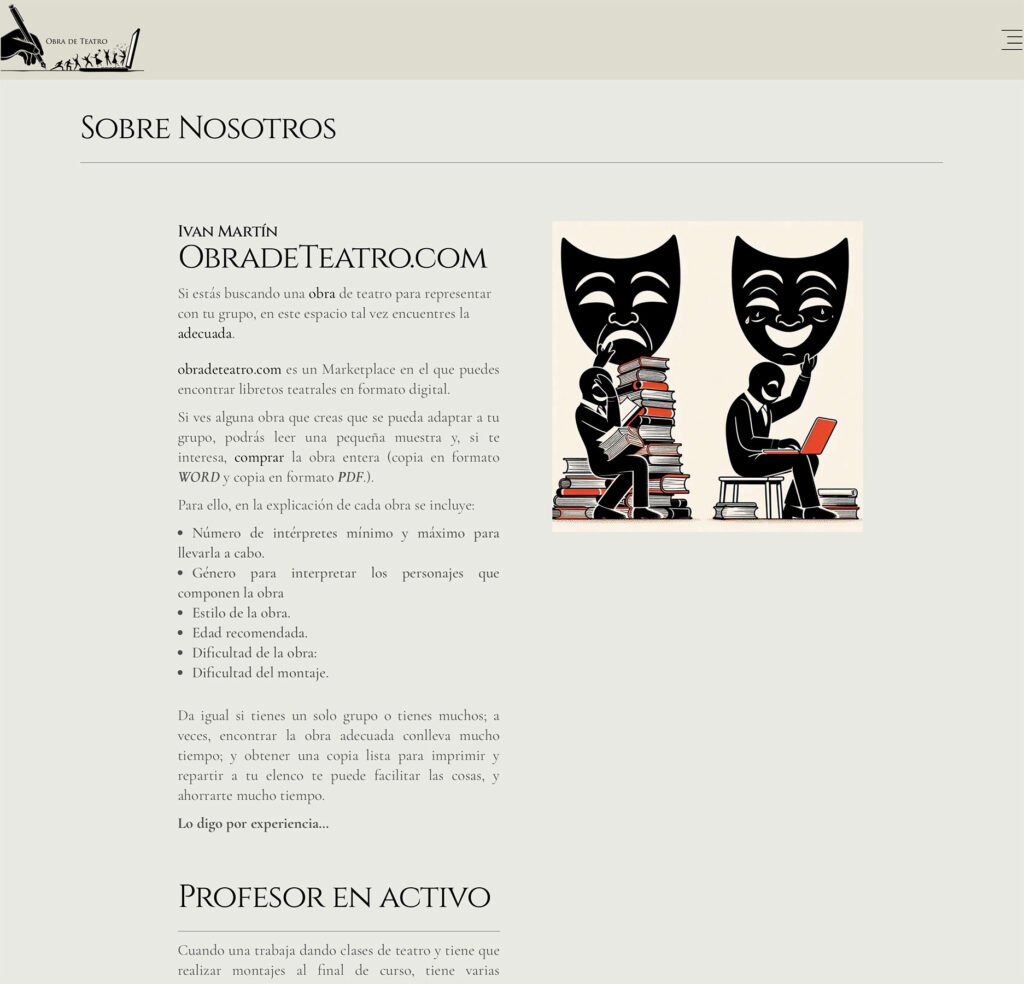 Obradeteatro.com about us page screenshot