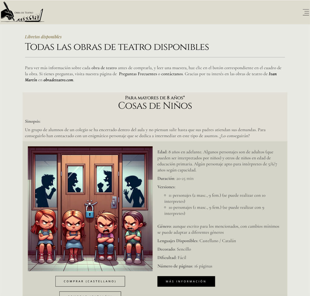 Obradeteatro.com all plays available for purchase screenshot